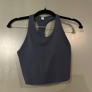 Navy blue, racerback, cropped, work out tank top. Built in bra